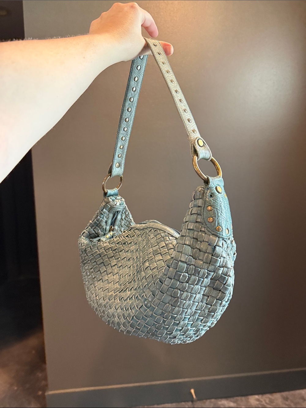 Fossil Woven Leather Shoulder Bag in Light Teal - Picture 4 of 11